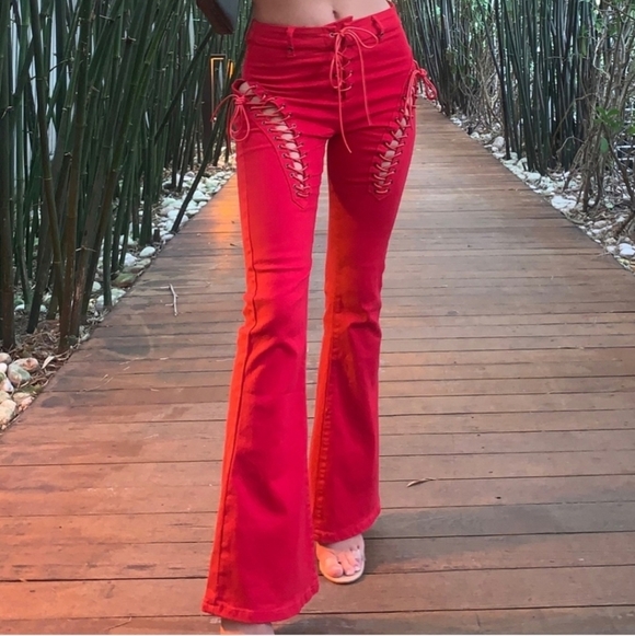 Edikted Scarlet Lace-Up Wide Leg Pants - Picture 12 of 13